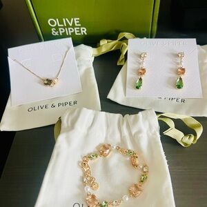 Set Gold with sage green & yellow stones with accent pearls & cubic zirconia